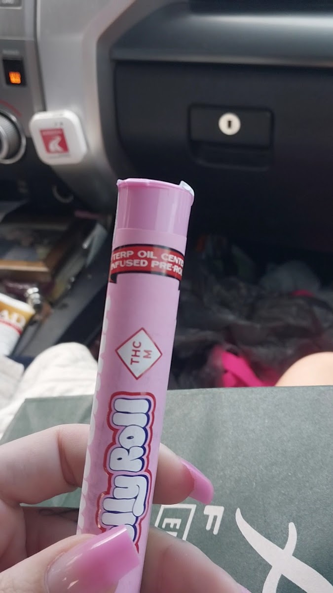 Close-up of Jolly Roll product in a car.